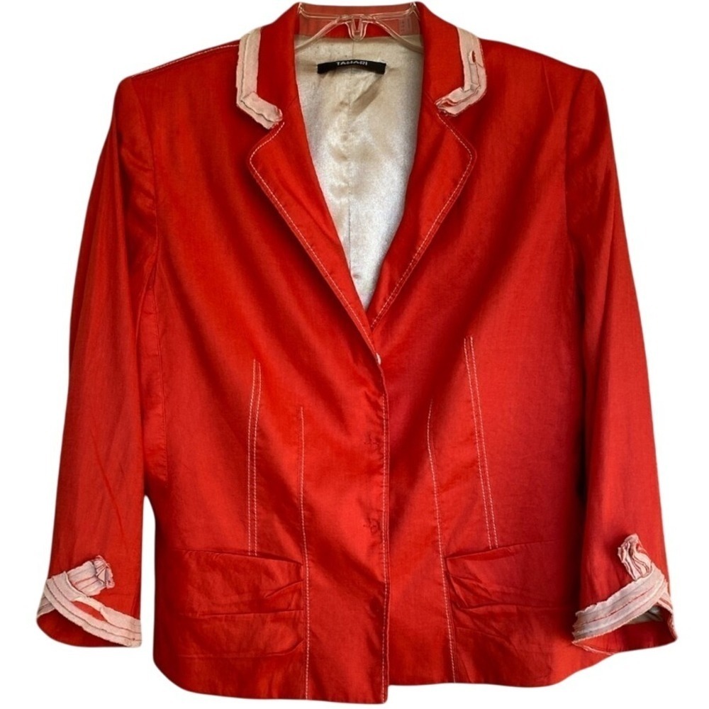 Tahari Red Blazer Jacket Womens Size‎ Small Contrast Stitching women size 12